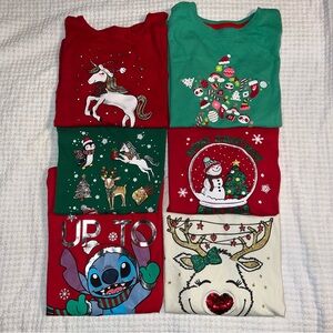 Girls Christmas Holiday Graphic T-Shirts Bundle - Size S 6/6X